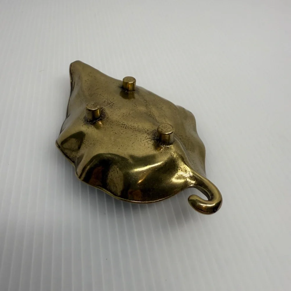 Vintage Solid Brass Leaf Shaped‎ Trinket Tray Ring Dish MCM Nature Leaves Footed